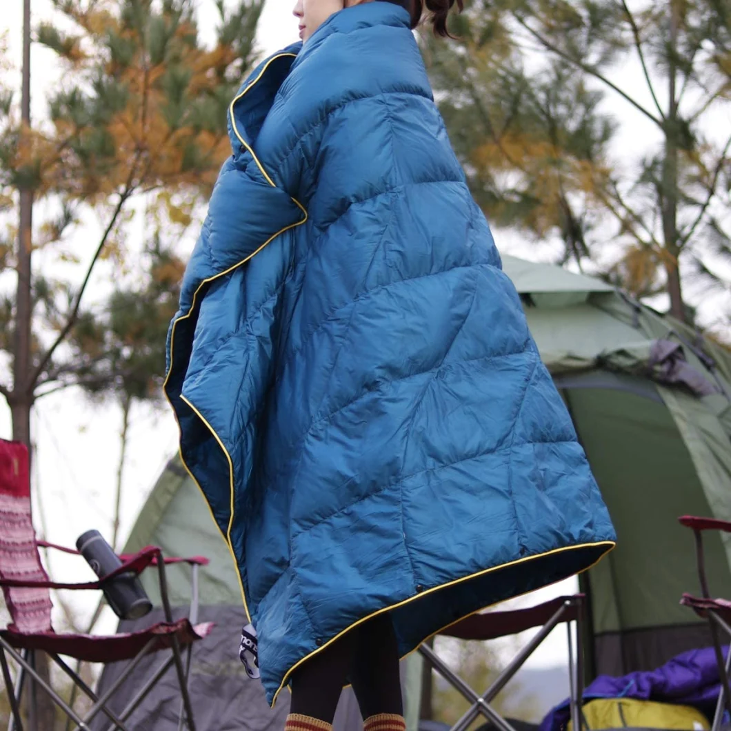 Nylon Waterproof Custom Print Wearable Travel Folding Blanket Outdoor Down Puffy Blanket Hiking Camping Blankets
