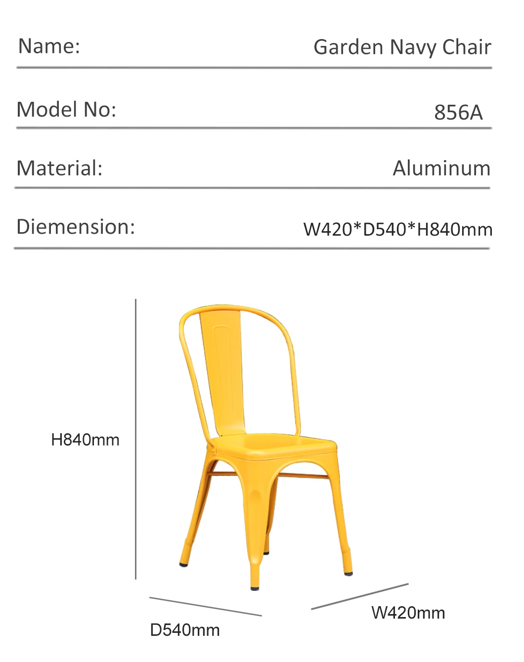 Modern Camping Garden Office Stackable Armless Aluminum Patio Chair Outdoor Furniture