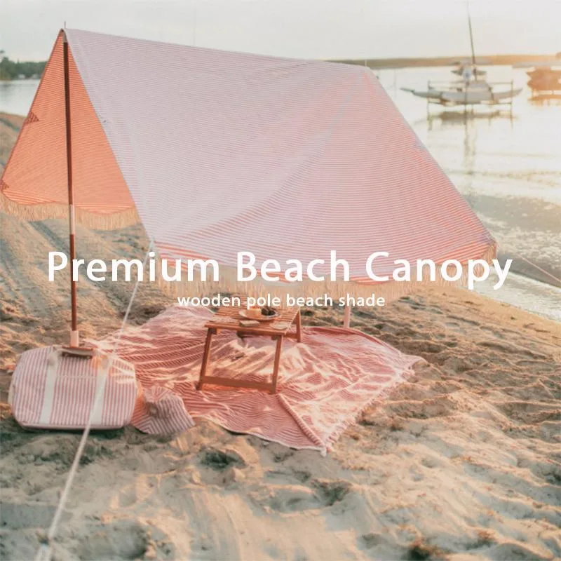 Outdoor Sun Shade Portable Cavans Beach Tent with Tassels Holiday Premium Beach Tent White