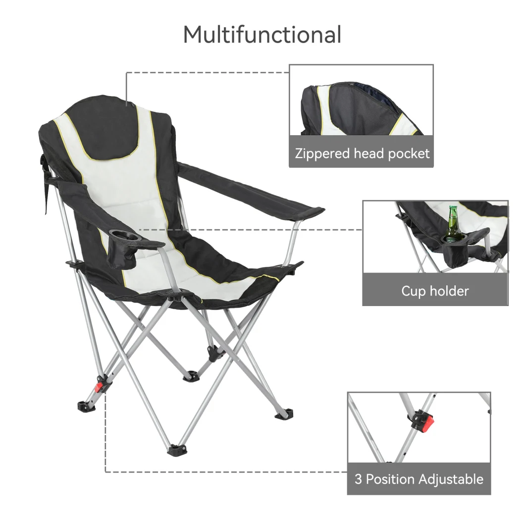 Armrest with Cup Holder Black Silver Camping Chair