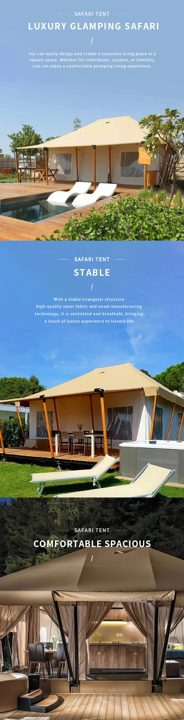 Outdoor Large Glamping Hotel Safari Tent Supplier for Beach Glamping Tent Hotel