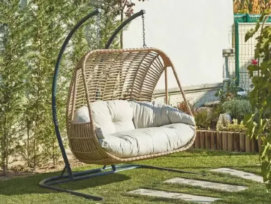 Egg Rattan Camping Swing Chair with Porch Outdoor Bench Seats Garden Patio Canopy