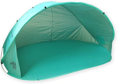 Pop up Beach Tent, Instant Automatic Beach Shade Sun Shelter for 3-4 Person, Upf 50+ Protection, Portable Beach Shelter with Carrying Bag, 8 Steel Stakes, 4 Guy